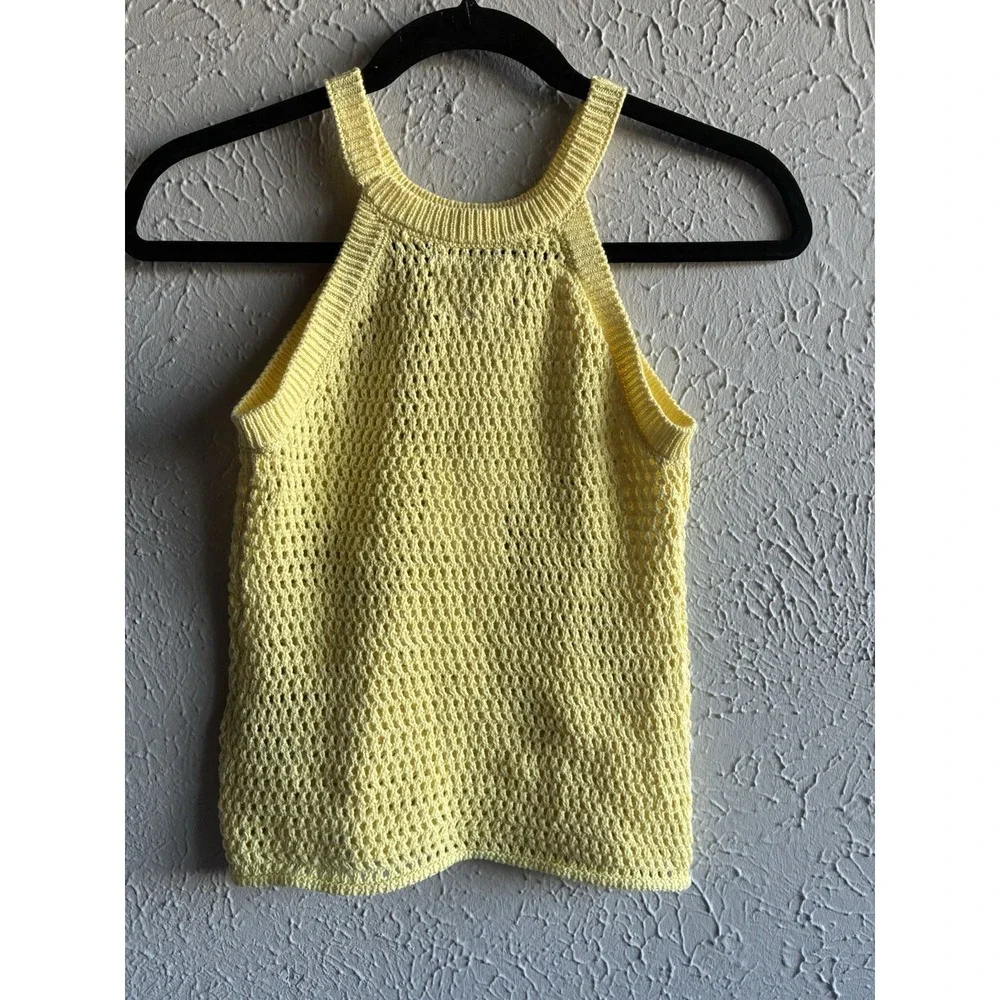 ZARA Girls Yellow Crochet Knit Top Shell Accents 100% Cotton NWT 11-12Y